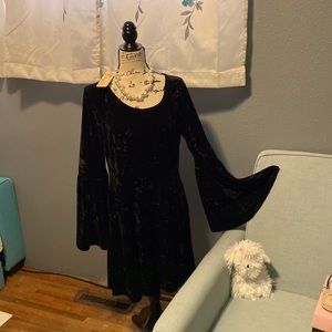 Brand New Crushed Black Velvet Bell sleeve dress